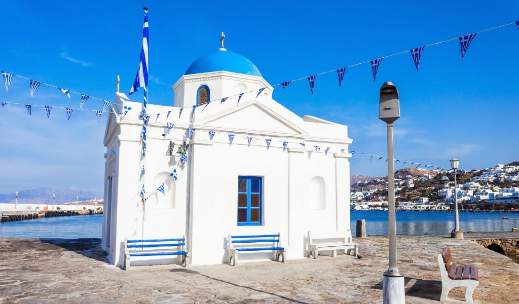 Agios Nikolaos, old, picturesque church in the port of Mykonos – Mykonos Town