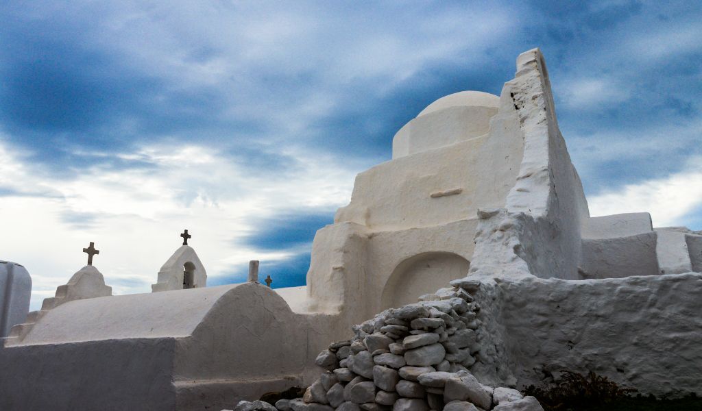 The famous church of Panagia Paraportiani in Mykonos Town Greece