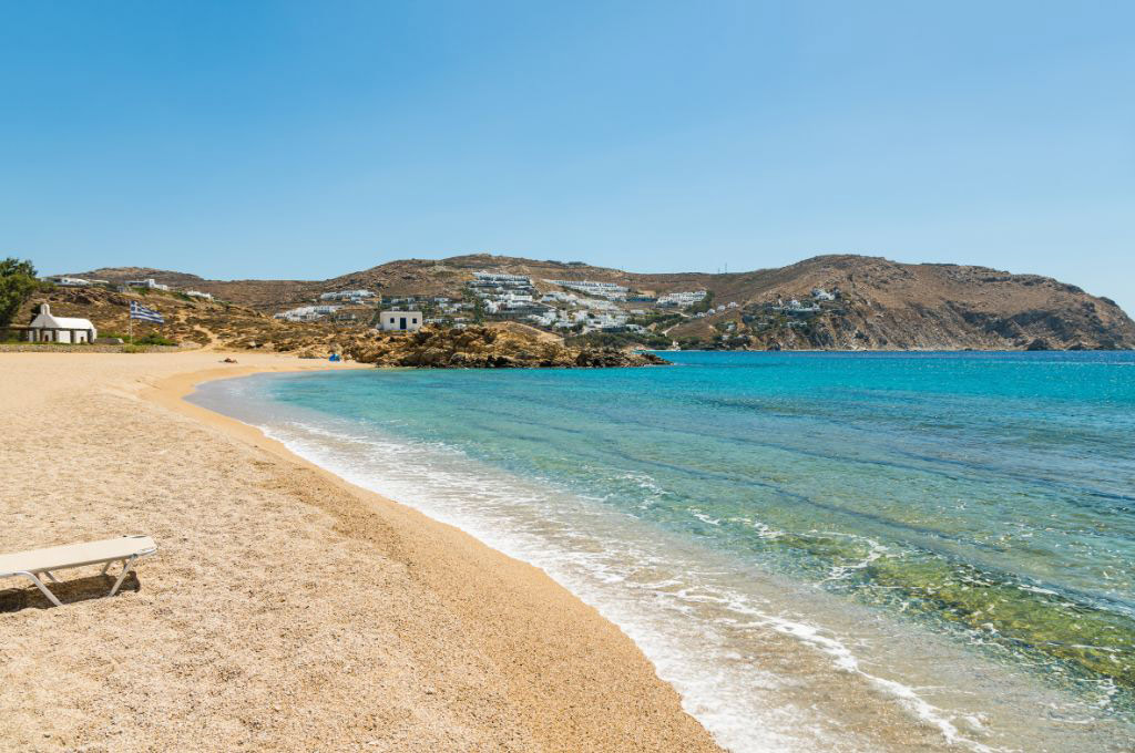 This secluded spot remains one of the quietest beaches in southern Mykonos