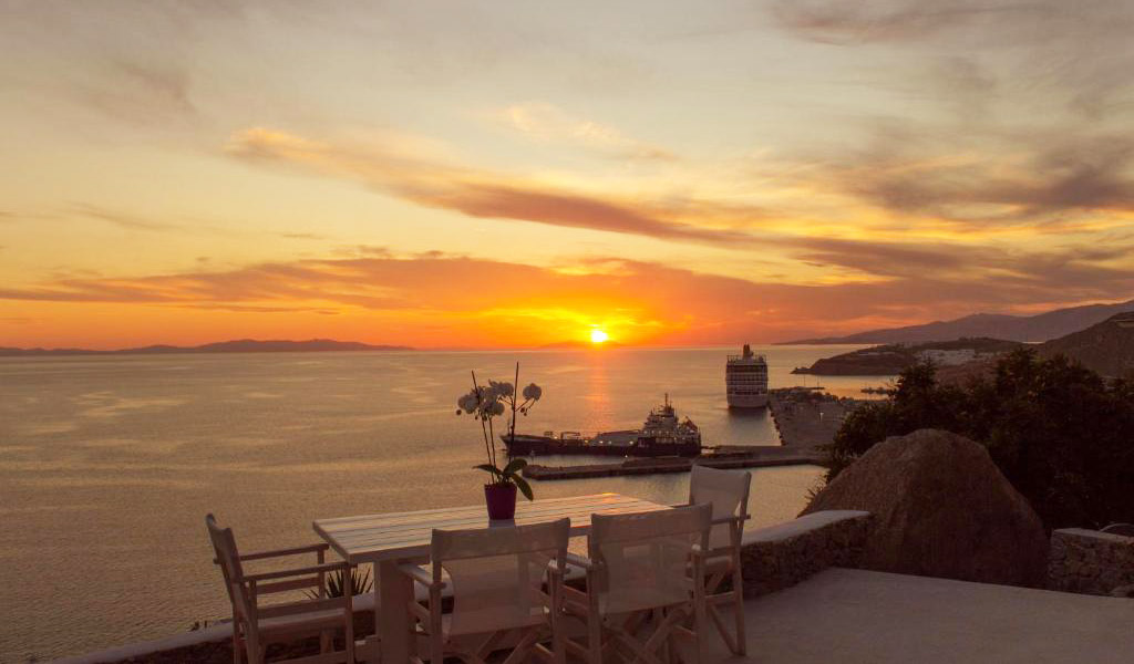 Sunset View from Villa Oceania in Tourlos Mykonos