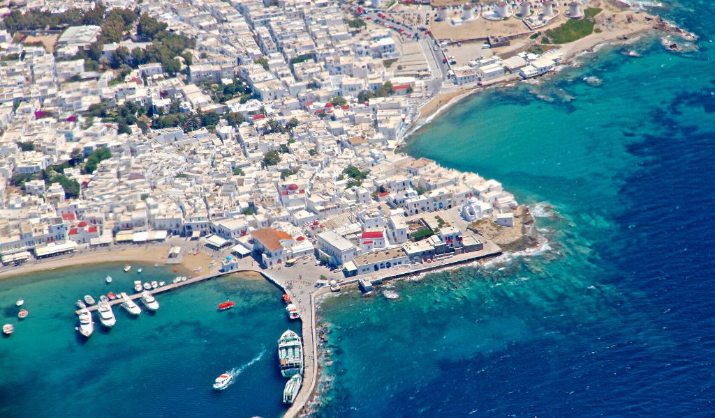 Aerial View of Mykonos greece