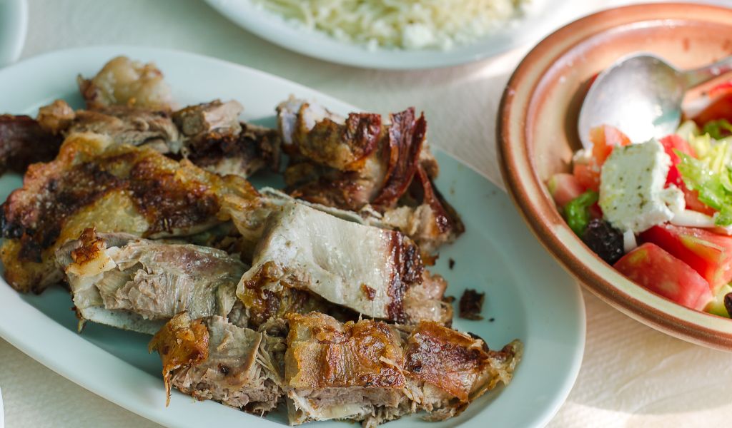 Greek Lamb, Greek salad and appetizers – Greek Easter in Mykonos